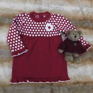 Piper & Posie 3-6M Sweater Dress with Crocheted Flower & Ruffled Hem